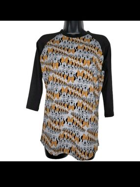 LuLaRoe Womens Minnie Mouse Randy Baseball 3/4 Sleeve Top Size XS NWT Disney FUN